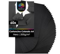 OfficeTree 60x Cartoncino Nero A4 300g - Cartoncini Neri A4 per Fare Bricolage, Taglio e Scrapbooking - Foglio Nero - Carta Nera - Album Cartoncini Neri