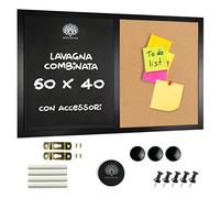 OfficeTree 60x40cm Lavagna magnetica da parete 2in1 Bacheca magnetica con lavagna sughero - Memo board con magneti, gesso e spugna