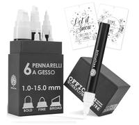 OfficeTree 6x Pennarello Gesso Liquido Bianco - Punte Intercambiabili da 1mm a 15mm - Cancellabile per Lavagna e Vetro