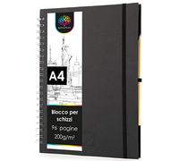 OfficeTree Album da disegno A4 con rilegatura a spirale - Verticale - Blocco da 96 pagine 48 fogli - Fogli 200g - Carta bianca - per acquerello - Sketchbook con matita