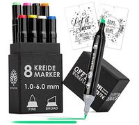 OfficeTree Chalk Markers - Penna per vetro - Matita lavagnetta nera a punta tonda e punta smussata - Matita gesso, vetro - Pennarelli a gesso