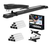 OfficeTree - Cucitrice a braccio lungo con levapunti e 1000 punti - Ideale per opuscoli - Grande per carta DIN A3 - Nera con guida carta