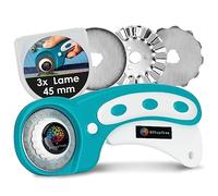 OfficeTree Cutter per Tessuti 45 mm - 3 Lame per Taglio Dritto, Ondulato e Perforato - Cutter per Stoffa e Carta - Rotella Taglia Stoffa - Taglierino Rotante - Taglierina per Stoffa - Rotary Cutter
