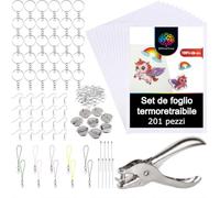 OfficeTree Kit di Plastica Termoretraibile - 201 Pezzi - Fogli Termoretraibili per DIY - Shrink Plastic Stampabile inclusi Modelli Scaricabili - Set di Plastic Shrink per Portachiavi o Gioielli