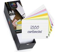 OfficeTree Set di 1000 carte per schede A8 a righe a quadretti in bianco e multicolori per l'apprendimento con scatola, schede per vocabolario inglese, formule e note