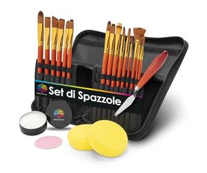 OfficeTree Set di 20 pennelli acrilici con sapone e custodia, spugne e coltello da pallet, per tela, colori acrilici e ad olio, acquerello e gouache