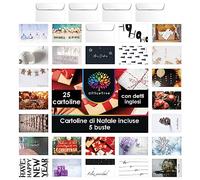 OfficeTree Set di 25 cartoline natalizie con 5 buste, set di biglietti di Natale con busta, frasi inglesi e spagnole per Natale e Capodanno, set di cartoline natalizie