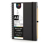 OfficeTree Taccuino per schizzi, formato A5, con rilegatura a spirale, formato verticale, 96 pagine, 48 fogli, A4, 200 g, carta bianca vergine, libretto per schizzi acquerello, matita inclusa