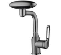 Official 4-Mode Stainless Steel Bathroom Faucet, 4-in-1 Multifunctional Water Modes, 360° Swivel Spout & Pop-Up Drain,Fits Holes 1.30"-1.42", Thickness 1.50" Max (Black)