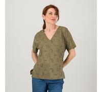 Officina della Moda Blusa in tessuto sangallo a maniche corte e scollo a v