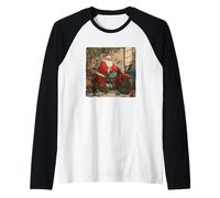 Officina di Babbo Natale con Grafica di Motocicletta Fresca Maglia con Maniche Raglan