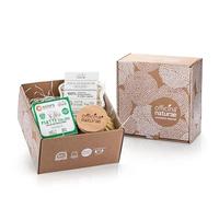 Officina Naturae Gift Box con Detersivo Piatti Solido Menta Solara 180gr + Spazzola per Piatti in fibra vegetale e legno + Porta Sapone Solido compostabile Vegan