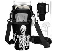 OffiEase Portabottiglie per Stanley Cup da 1,18 l, con cinghia, borsa avvolgente con tasca per telefono, copertura per cannuccia e spazzola per la pulizia della cannuccia, Nero , Personalizzabile