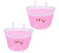 OFFIGAM 2 Pezzi Cestino Bici per Bambine, Piccolo, Intrecciato, Rosa, | Manubrio Anteriore, Plastica , Bordo Arrotondato, per Scuola e Uscite All'aperto