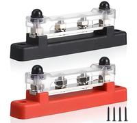 OFFIGAM 2 Set Blocco di Distribuzione Batteria Terminal Block M6 Rosso e Nero, 2 Vie, Plastico e Metallo, Coperchio Protettivo, per Barche e Yacht, Atmosfera Estiva