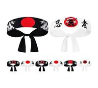 OFFIGAM 8 Pezzi Fascia per Chioma Ninja in Poliestere Design Tradizionale Giapponese, Accessorio da Chef per Costume Sushi, Fascia Legata per Karate e Attività Sportive