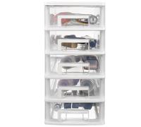OFFIGAM Cassettiera in Plastica Componibile Ripiani Trasparenti, Contenitore Porta per Garage e Laboratorio