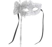 OFFIGAM Maschera da Mascherata per Donne con Bastone, Drago 13,4 Pollici | Plastica e Tessuto, Finitura Oro o Argento, Presa Comoda, per Cosplay e Teatro, Stagione di Halloween