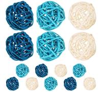OFFIGAM Palline di Rattan Decorative 5 Cm Set 15 Pezzi Bianco e Blu per Arredamento Soggiorno e Composizioni Floreali Diffuse Aroma Naturale per Casa Ufficio Hotel