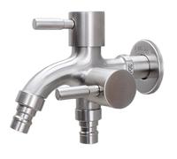 OFFIGAM Rubinetto in Acciaio Inossidabile Multifunzione Doppia Uscita e Controllo Indipendente per Lavatrice e Piscina, Design Argento Resistente
