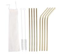 OFFIGAM Set 11 Pezzi Cannucce Riutilizzabili in Acciaio Inossidabile Oro 4 Curve e 4 Dritte, Custodia e Spazzole, per Sport All'aperto e Viaggio Colore Casuale