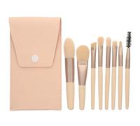 OFFIGAM Set di Pennelli per Make-up Professionale 8 Pezzi con Portapennelli in Legno, Pennelli per Fondotinta, Ombretto e Blush, Setole Morbide e Manico in Legno, Set per Donne