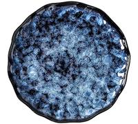 OFFIGAM Set di Piatti in Ceramica Blu Stile Giapponese, Piatto Rotondo Superficie Liscia e Ondulata, per Qualsiasi Evento o Compleanno