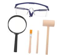 OFFIGAM Strumenti per dei Dinosauri Mini Martello e Scalpello in Legno Set di Strumenti per Ragazzo Kit di Scavo Educativo STEM d Ingrandimento e Spazzola