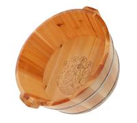 OFFIGAM Vasca per Pediluvio in Legno Naturale Resistente Doppio Manico, Secchio per Ammollo Piedi Profondo 16 Cm, Portatile per Uso Domestico da Viaggio, Bagno Rilassante per Piedi