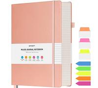 OFFIGIFT Quaderno a righe, Grande quaderno rigido in pelle A5, Quaderno da lavoro con 312 pagine numerate, Carta da 100gsm senza sbavature, Quaderno a righe per donne, uomini, scuola e ufficio, Rosa