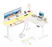 OffiGo Scrivania Regolabile in Altezza,150x120 cm Elettrica Scrivania ad Angolo con 2 Porte USB e 2 Prese, Standing Desk Angolare con Ripiano per Monitor per Casa, Ufficio, Bianco