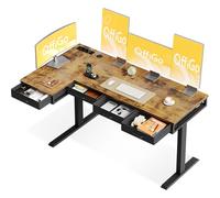 OffiGo Scrivania Regolabile in Altezza, 160x80 cm Scrivania Angolare con 4 Cassetti, Elettrica Scrivanie ad Angolo con Presa, Grande Standing Desk a L per Ufficio e Studio, Computer Desk Marrone
