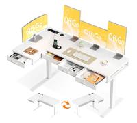 OffiGo Scrivania Regolabile in Altezza, 160x80 cm Scrivania Angolare con 4 Cassetti, Elettrica Scrivanie ad Angolo con Presa, Grande Standing Desk a L per Ufficio e Studio, Computer Desk Bianco