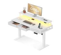 OffiGo Scrivania Regolabile in Altezza con 3 Cassetti, 120cm, Bianco | Scrivania Elettrica con Supporto per Monitor, Scrivania Regolabile Scrivania Gaming con Prese e Luce LED, Standing Desk