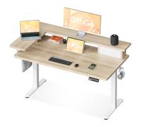 OffiGo Scrivania Regolabile in Altezza con Cassetto e USB, 120×60 cm, Beige
