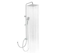 OFFO Colonna Doccia Senza Miscelatore, Asta Doccia Saliscendi con Soffione Pioggia 25x25cm e Doccetta 3 Getti, Asta Doccia Regolabile in Altezza 86-120cm, Tubo Acciaio Inox Antitorsione 1.6m, Cromo