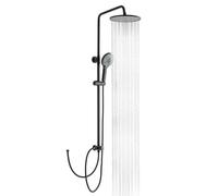 OFFO Colonna Doccia Senza Miscelatore, Asta Doccia Saliscendi con Soffione Rotonda 25x25cm e Doccetta 3 Getti, Asta Doccia Regolabile in Altezza 86-120cm, Tubo Acciaio Inox Antitorsione 1.6m, Nero
