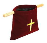 Offrendo cestini per la chiesa, sacchetti biblici ricamati con manici in legno, sacchetti della chiesa di velluto per le forniture di comunione di chiese, Claret |.Accessori biblici