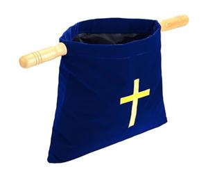 Offrendo cestini per la chiesa, sacchetti biblici ricamati con manici in legno, sacchetti della chiesa di velluto per le forniture di comunione delle chiese, blu |.Accessori biblici