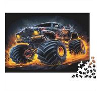 Offroad Truck-Action-art-style 1000 Piece Fun Present Black Monster Truck on Fire for Adults & Kids Activity for Home Gift 38x26cm/1000pcs