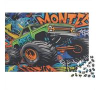 Offroad Truck-Graffiti Art Style 1000Pc Puzzle for Adults Green Monster Truck with Text for The Whole Family Women Gifts for Men 70x50cm/1000pcs