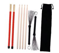 OFFSCH 1set Bacchette Per Batteria e Spazzole Regolabili Acciaio Set Completo Per Batteristi Include Bacchette Legno Spazzole Bamboo e Borsa Per Trasporto