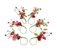 OFFSCH 6 Pezzi Portatovaglioli Rosso Forma di Cuore con Fiori Artificiali per Festa degli Innamorati Anelli Decorativi per Tavola Matrimonio e Feste di Primavera