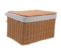 OFFSCH Cestino Rettangolare Intrecciato in Vimini con Coperchio e Doppie Maniglie, Porta Oggetti Versatile per Biancheria e Libri, Contenitore Grande 36x26x21 Cm per Organizzazione Casa