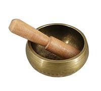 OFFSCH Ciotola Sonora Tibetana Fatta A Mano Ciotola Per Canti Yoga Meditazione Terapia Del Suono Campana in Rame Bronzo Qing Bastoncino Di Legno Dimensioni 13 Cm Dorata