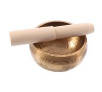 OFFSCH Ciotola Tibetana Per Canto Ciotola Tibetana Meditazione Fatta A Mano in Rame E Bronzo Qing Con Bastoncino Di Legno Per Yoga E Terapia Del Suono Dimensioni 8 Cm Dorata