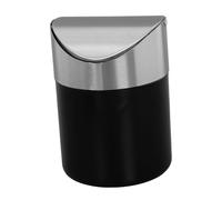 OFFSCH Mini Cestino della Spazzatura da Tavolo con Coperchio Girevole, Piccolo Bidone in Acciaio Inox per Bagno, Ufficio, Cucina, Compatto Salvaspazio, Nero, 12x16,5 Cm