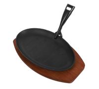 OFFSCH Piastra in Ghisa con Base in Legno Piastra per Bistecca Resistente con Distribuzione Uniforme del Calore Superficie Antiaderente e Design Righe per Barbecue e Cucina ed Esterna