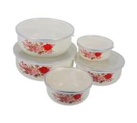 OFFSCH Set 5 Ciotole Smaltate Per Alimenti Con Coperchio, Contenitori Per Conservazione Freschezza, Ciotole Per Insalata, Zuppa e Noodles, Uso Quotidiano in Cucina Casa