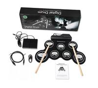 OFFSCH Set Batteria Elettronica Portatile Usb, Pad per Esercizi Silenziosi Metronomo Integrato e Jack Cuffie, Kit Digitale Arrotolabile per Principianti e Batteristi Adulti in Viaggio